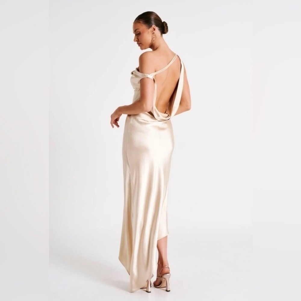 Meshki‎ Yvette Slip Maxi Slip Dress Asymmetrical Hem Women's Size XL Color Gold